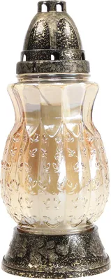 Produktbild von Grablicht Glas Getönt Ranken Rosen Gold 26cm Ø12cm 24-30h