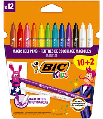 Obrázok produktu pre Farebné a vymazateľné fixky pre deti, 10 + 2 farby, BIC