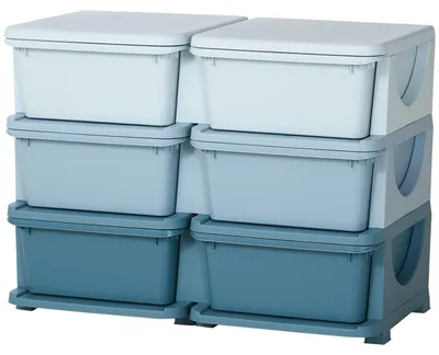 Zdjęcie produktu dla Pudełko na zabawki, pojemnik do przechowywania dla dzieci z szufladami, organizer do pokoju dziecięcego, niebieski | Plastik | 3 szuflady | 75 x 37 x 56,5 cm
