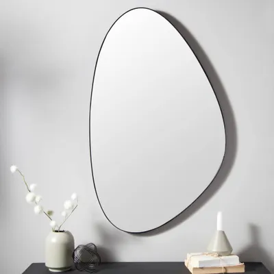 Produktbild von cagü: Wandspiegel AVA Schwarz Metallrahmen im modernen Asymmetrie-Design 90cm x 55cm