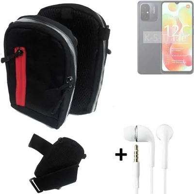 Produktbild von K-S-Trade Outdoor Gürteltasche Holster Umhängetasche + Kopfhörer kompatibel mit Xiaomi Redmi 12C schwarz Handy Tasche Case travelbag Schutzhülle