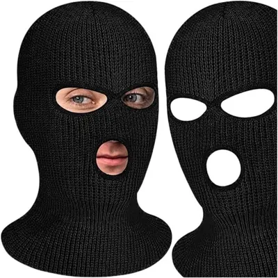 Obrázok produktu pre Zimná kukla Balaclava s 3 otvormi, teplá pletená, čierna