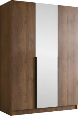 Produktbild von MIRJAN24 Kleiderschrank Calia II, Schlafzimmer, Drehtürenschrank, mit Kleiderstange, Modern, Garderobenschrank, Metallgriffe (Farbe: Nuss Warmia + Schwarz)