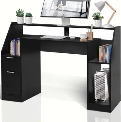 Produktbild von MIADOMODO® Schreibtisch - 123 x 55 x 90 cm, mit Schubladen und Stauraum, Schwarz, MDF, Einfache Montage - PC-Tisch, Computertisch, Bürotisch, Officetisch