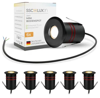 Produktbild von SSC-LUXon 6 Stück JAVO Bodeneinbauspots LED Außen 230V Erdstrahler warmweiß - Bodenleuchte klein begehbar IP67 schwarz Ø 47mm