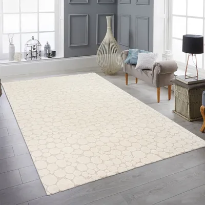 Image de Tapis de salon résistant avec motif à pois crème Taille - 160 x 220 cm