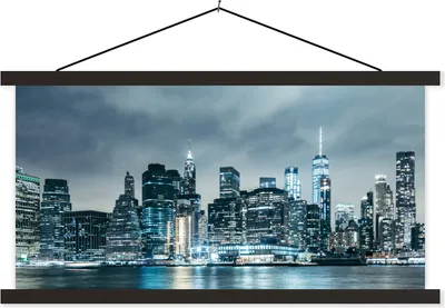Produktbild von MuchoWow® Textilposter New York - Skyline - Winter 90x45 cm mit schwarzem Rahmen - Klemmleisten