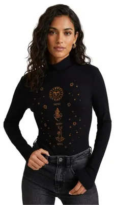 Produktbild von Desigual Mbs Damen-Body, schwarz, langärmelig, mit Aufdruck, Größe XL