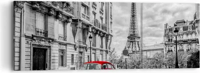 Produktbild von Bild auf Leinwand - Leinwandbild - Auto Eiffle Straße Gebäude - 90x30cm - Wand Bild - Wanddeko - Leinwanddruck - Bilder - Kunstdruck - Wanddekoration - Leinwand bilder - Wandkunst - CA90x30-3214