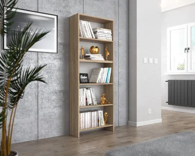 Produktbild von MRBLS Bücherregal Eiche SONOMA 60x189x30 cm – Standregal mit 5 Fächern für Bücher, Deko & Ordner – Modernes Holzregal für Wohnzimmer Büro Schlafzimmer