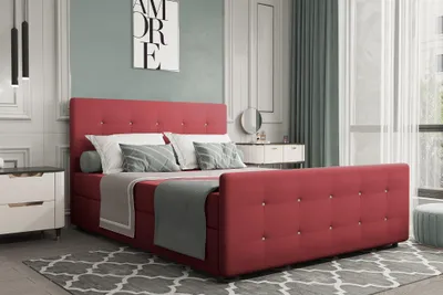 Produktbild von Boxspringbett Schlafzimmerbett MARKOS 140x200cm Stoff Soro Rot inkl. Bettkasten