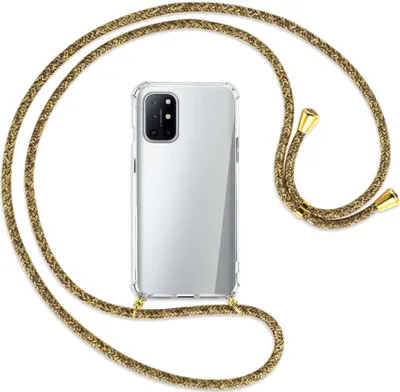Produktbild von Handykette Backcover-Schutzhülle mit Band (Metall goldfarben) für OnePlus 8T - braun+beige