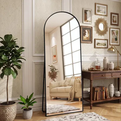 Produktbild von INONEFT Ganzkörperspiegel 164 x 54 cm, hochauflösender Standspiegel mit schwarzem Rahmen, Make-up-Spiegel aus gehärtetem Glas, gewölbt