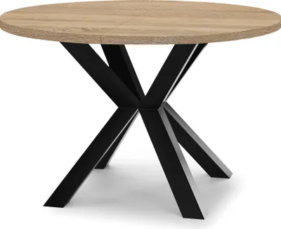 Zdjęcie produktu dla Okrągły rozkładany stół do jadalni RAL z drewnianymi nogami, styl loft, industrialny, średnica: 120 / 220 cm, kolor: dąb sonoma / czarny