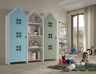 Produktbild von Kleiderschrank >CASAMI BRUGES< in Korpus Weiß / Front Blau u. Grün, MDF