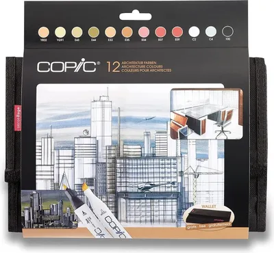 Obrázek produktu pro Lihové fixy COPIC Classic oboustranné Fine & Chisel 12ks, pro architekturu v penále