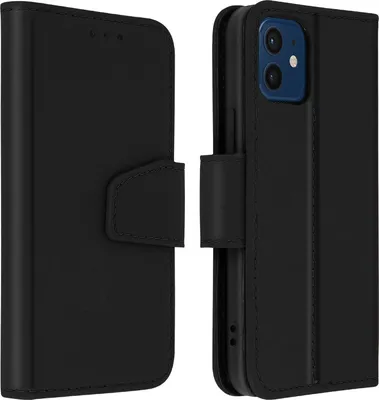 Produktbild von Avizar, Premium Rindsleder Klapphülle für Apple iPhone 12, iPhone 12 Pro, Schwarz