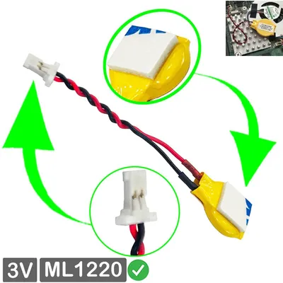 Produktbild von RTC ML1220 BIOS Batterie CMOS Knopfzelle Akku Battery mit Steckerkabel für HP ProBook 450 G6 5TJ95EA, 450 G6 7DB97EA, 455 G6 (6EC90ES)