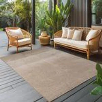 Produktbild von Outdoor Teppich wetterfest, Wohnzimmer, Schlafzimmer, Garten, Balkon, Kurzflor Hoch Tief, weich & waschbar, Größe: 80 x 150 cm, Farbe: Beige-2