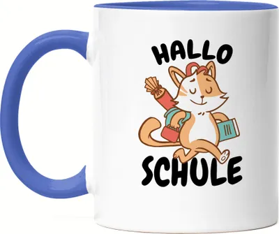 Produktbild von Hallo Schule Tasse Blau Geschenkidee zur Schulstart oder Einschulung für Erstklässler Schulanfänger