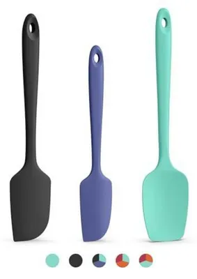 Image de Ensemble de 3 spatules de cuisine en silicone, résistantes à la chaleur jusqu'à 315°C, de couleurs variées, flexibles, idéales pour racler la pâte et compatibles avec les revêtements antiadhésifs