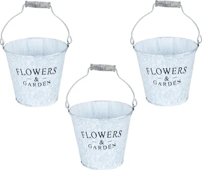 Produktbild von 3er Set Pflanztopf Metall H13cm Weiß Gewischt Kräutertopf Mini Eimer Verzinkt
