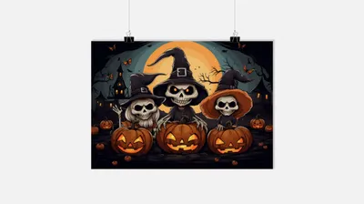 Zdjęcie produktu dla Plakat Halloween - Plakat Szkielet - Plakat Czarownica - Straszny Plakat - Plakat Dynia - Plakat Fantasy - 91x61cm - Idealny do oprawienia w ramkę
