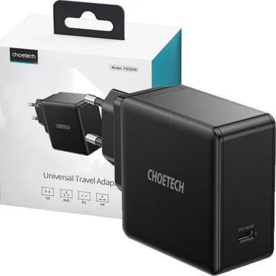 Zdjęcie produktu dla Choetech Szybka adowarka sieciowa USB-C, PD, 60W, 3A - Czarna