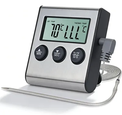 Digitale Bratenthermometer 0-250 °C mit Timer, Edelstahlsonde
