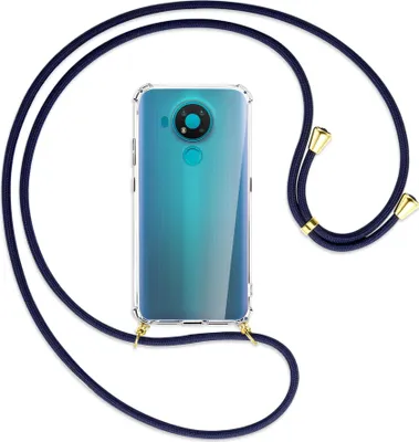 Produktbild von Handykette Backcover-Schutzhülle mit Band (Metall goldfarben) für Nokia 3.4 - dunkelblau