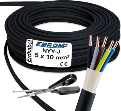 Produktbild von EBROM - 100 Meter NYY-J 5x10 mm2 - Erdkabel - Starkstromkabel - SCHWARZ