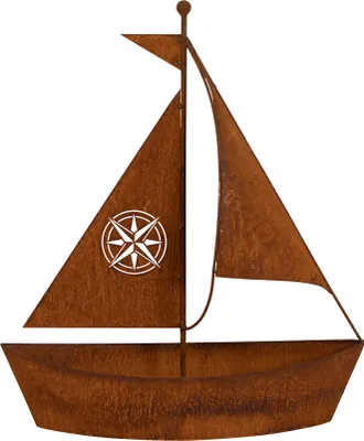 Produktbild von Edelrost Schiff zum bepflanzen Gartendeko 65cm hoch / 54cm lang rostige Garten Deko Teich Angler Schiff Windrose