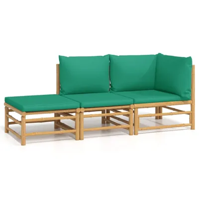 Productafbeelding van vidaXL 3-delige loungeset voor de tuin met groene kussens, bamboe
