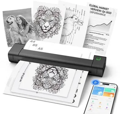 Zdjęcie produktu dla Przenośna drukarka termiczna, drukarka Bluetooth bezprzewodowa formatu A4, kompatybilna ze smartfonami i komputerami, idealna do użytku w biurze, w domu, w podróży i w samochodzie (czarna)