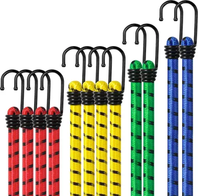 Imagen del producto de Correas elásticas con ganchos, paquete de 12 unidades, de 35 a 85 cm de longitud, con un diámetro de 8 mm, para bicicleta y automóvil