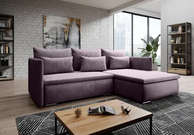 Produktbild von FurMeb24 ECKSOFA VALERIO monolith 62 - rechte seite - rosa - mit schlaffunktion und bettkasten