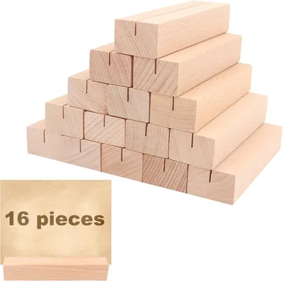 Obrázek produktu pro Sada 16 dřevěných držáků na jmenovky (10 x 3 x 2 cm) pro stolní jmenovky, svatby, konference