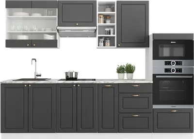 Produktbild von Küchenzeile Vicco Fame-Line Anthrazit Landhaus/Weiß 280 cm ohne Arbeitsplatte, Model 38052