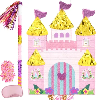 Prinzessin Schloss Piñata groß 60 x 42 cm rosa Set