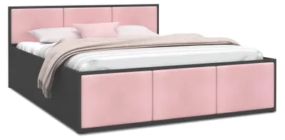 Produktbild von FurnitureByJDM Bett 140 x 200 cm mit Stauraum & Gepolsterte Einsätze Grau / Rosa