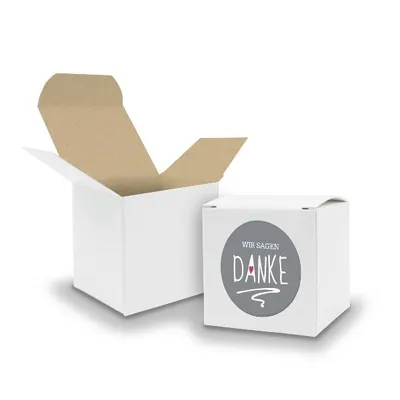 Produktbild von SET Wir sagen Danke (Motiv23) 24x Faltschachtel Würfel 6,5cm weiß innen braun+St