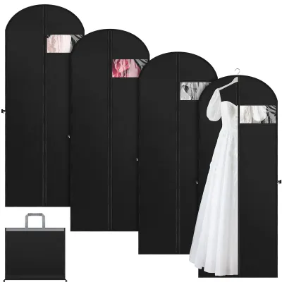 4 Kleidersäcke, Kunststoff, schwarz, Reißverschluss, 180x60 cm