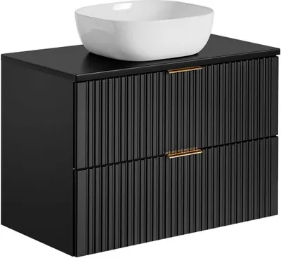 Produktbild von Waschtisch-Unterschrank 80cm mit Keramik Waschbecken ADELAIDE-56-BLACK in matt schwarz mit Rillenoptik, B/H/T 80,6/73,7/46,5 cm