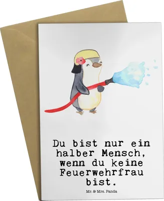 Produktbild von Mr. & Mrs. Panda Grußkarte Feuerwehrfrau Herz - Weiß - Geschenk, Feuerwehr, valentinstagskarte, genesungskarte, weihnachtskarten, Lustig, Grußkarten, Brandschutz, Spruch