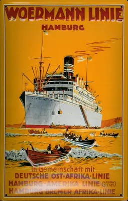 Produktbild von Blechschild Woermann Ostafrika Linie Dampfer Rettungsboote Reedereiplakat Schiff Schild Nostalgiesch