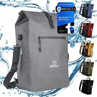 Produktbild von BRONEA®  3-in-1 Fahrradtasche Wasserdicht - 28L - Kombi Rucksack & Umhängetasche - Gepäckträgertasche für Fahrrad - TPU600 Material - Integrierte Laptoptasche - Schnellmontage an Gepäckträger | GRAU