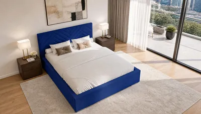 Produktbild von Aura Polsterbett 180x200 cm - Bett mit Bettkasten & Lattenrost, Veloursstoff Dunkelblau