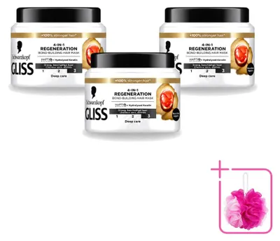 Productafbeelding van 3 x Gliss Total Repair 4-in-1 haarmasker voor intensieve herstelwerking - 400 ml - Voordeelverpakking - 3 stuks