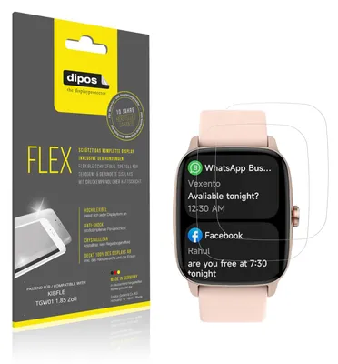 Produktbild von 2x Schutzfolie für KIBFLE TGW01 1.85 Zoll Folie, 100% Displayabdeckung, dipos Flex