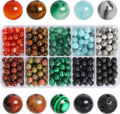 Produktbild von Edelsteinperlen 6mm 300 Stück Bastelperlen Natursteine 10 Farben